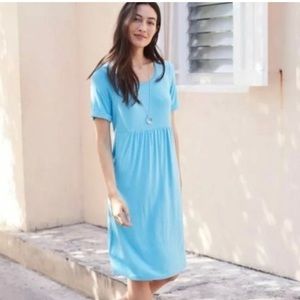 J. Jill Babydoll Short Sleeve Dress Pockets Round Neck BlueSize 1X